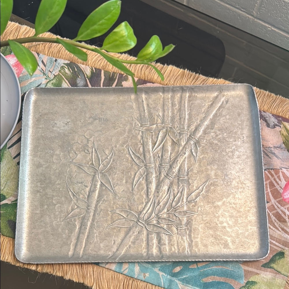 Vintage Silver Bamboo Embossed Tray